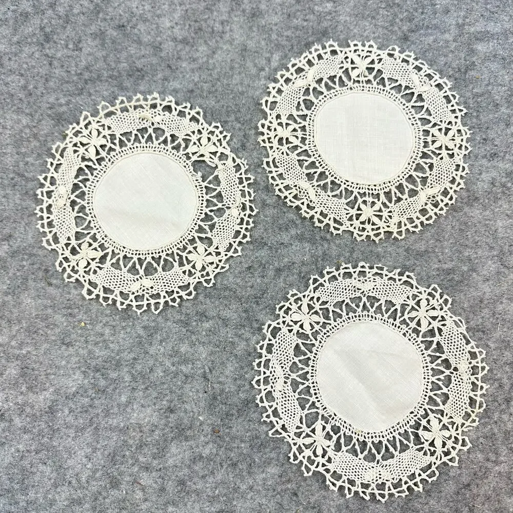 Set of 3 Matching Hand Crocheted Doilies Doily Coasters Vintage Antique Lace